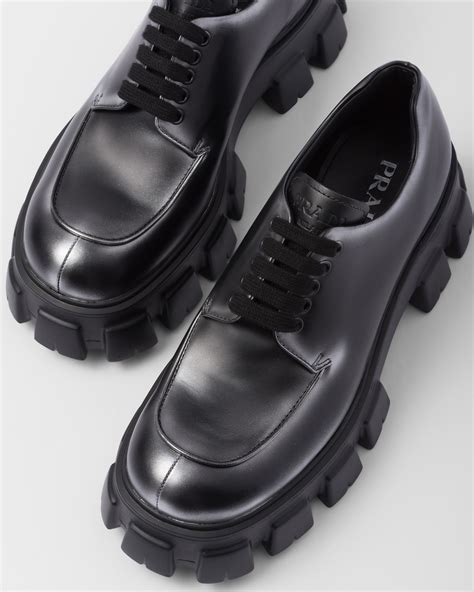 prada monolith brushed leather and nylon shoe|prada monolith lace up shoes.